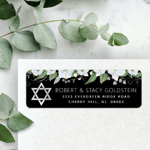Bat Mitzvah Noir Argent Floral Adresse de Retour