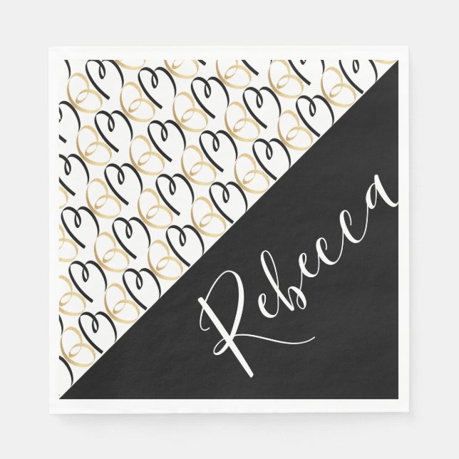 Bat Mitzvah or Bar Mitzvah Gold and Black Napkin (Front)