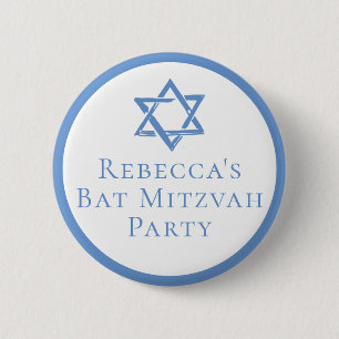 Bat Mitzvah Party Light Blue Star of David 2 Inch Round Button