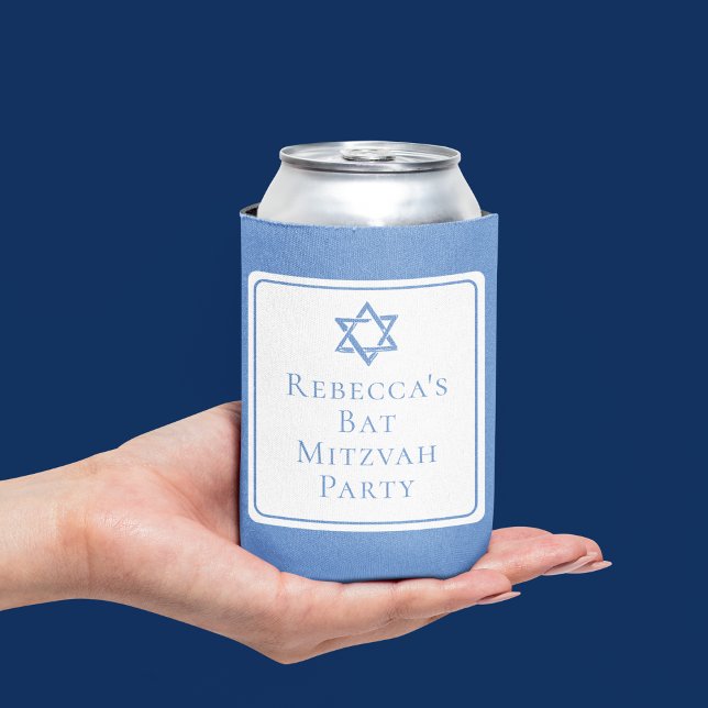 Bat Mitzvah Party Light Blue Star of David Can Cooler (Creator Uploaded)