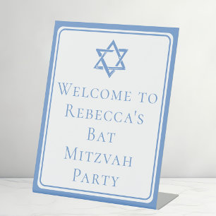 Bat Mitzvah Party Light Blue Star of David Pedestal Sign