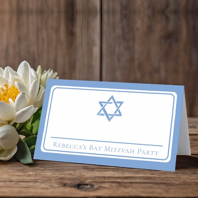 Bat Mitzvah Party Light Blue Star of David Place Card (Creator Uploaded)