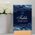 Bat Mitzvah Party Navy Blue Gold Star of David Table Number<br><div class="desc">Elegant navy blue and gold agate decorates these modern Bat Mitzvah party table numbers. Your table number is written in beautiful formal script under the Star of David. Cool reception decor for a chic,  stylish Jewish family.</div>