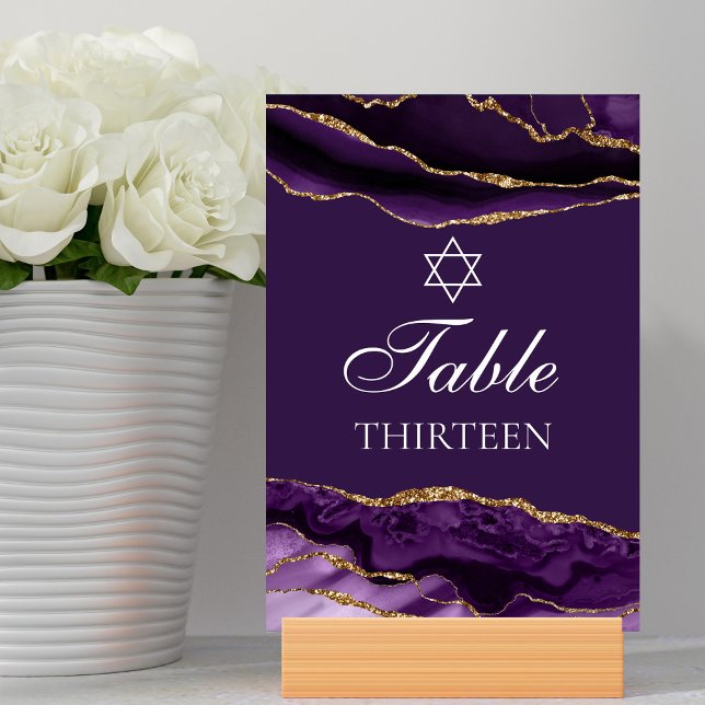 Bat Mitzvah Party Purple Gold Star of David Table Number (Creator Uploaded)