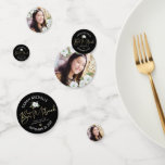 Bat Mitzvah Photo Black Gold Script Elegant Floral Confetti<br><div class="desc">Add some extra style to your favourite Bat Mitzvah’s celebration party with this customizable table confetti! A chic, stunning, white and gold glitter floral watercolor with faux gold foil script typography and white san serif type overlay a dramatic black background on one side. Your Bat Mitzvah’s photo and more flowers...</div>