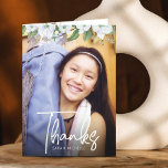 Bat Mitzvah Photo Gold Script Floral Watercolor Thank You Card<br><div class="desc">Make sure your favorite Bat Mitzvah shows her appreciation to all who supported her milestone event! Send out this this sophisticated, personalized thank you card! A chic, stunning, white and gold glitter floral watercolor with white script typography and san serif type overlay the photo of your choice. Additional watercolor flowers...</div>