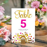Bat Mitzvah Pink and Gold Foil Tree of Life Modern Table Number<br><div class="desc">No Bat Mitzvah party is complete without personalized table number cards. Let your favourite Bat Mitzvah be proud, rejoice and celebrate her milestone at her perfectly coordinated party. This sophisticated, chic, stunning, abstract graphic faux gold foil tree with sparkly pink, orange, and red Star of David and dot “leaves” and...</div>