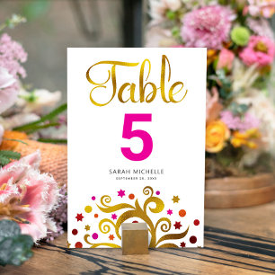 Bat Mitzvah Pink and Gold Foil Tree of Life Modern Table Number