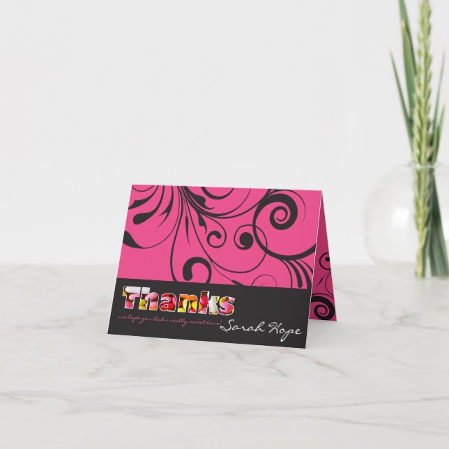 Bat mitzvah PINK CANDY carte de remerciements plié (Devant)