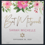 Bat Mitzvah Pink Floral Gold Script Challah Cover Napkin<br><div class="desc">Here’s a great addition to your Bat Mitzvah festivity. Celebrate with this stunning, modern, stylish personalized challah cover cloth napkin to add to her special day. A chic, elegant, pink and peach floral watercolor with faux gold foil script typography, Star of David and modern dusty rose and grey sans serif...</div>