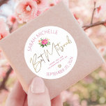 Bat Mitzvah Pink Floral Watercolor Gold Script Classic Round Sticker<br><div class="desc">Be proud, rejoice and celebrate this milestone of your favourite Bat Mitzvah whenever you use this sophisticated, personalized sticker! A chic, stunning, hot pink floral watercolor, faux gold foil script typography and Star of David, as well as modern dusty rose sans serif type overlay a white background. Personalize the custom...</div>