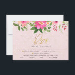 Bat Mitzvah Pink Floral Watercolor Gold Typography RSVP Card<br><div class="desc">Be proud, rejoice and celebrate this milestone of your favourite Bat Mitzvah with this sophisticated, personalized RSVP insert card for your event! A stunning, pink and peach floral watercolor with faux gold foil script typography and modern dusty rose and grey sans serif type overlay a soft pink & confetti dots...</div>