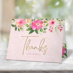 Bat Mitzvah Pink Floral Watercolor Modern Script Thank You Card<br><div class="desc">Make sure your favourite Bat Mitzvah shows her appreciation to all who supported her milestone event! Send out this sophisticated, personalized thank you card! A stunning, pink and peach floral watercolor with faux gold foil script typography and modern dusty rose sans serif type overlay a soft pink & confetti dots...</div>