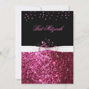 Bat Mitzvah, Pink Glitter, Custom Invitation