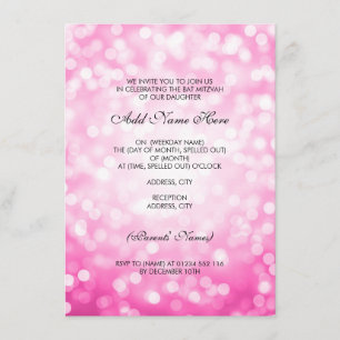 Bat Mitzvah Pink Glitter Lights Invitation