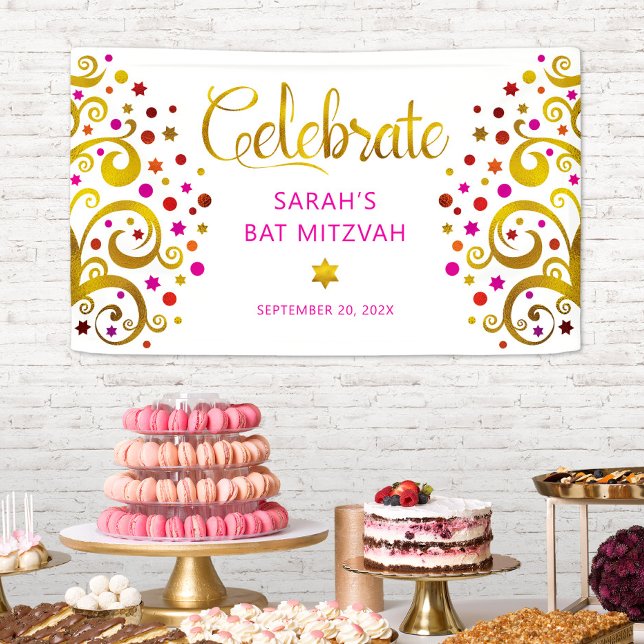 Bat Mitzvah Pink Gold Foil Script Tree of Life Banner (Creator Uploaded)