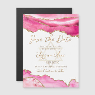 Bat Mitzvah Pink Gold Glitter Agate Save the Date