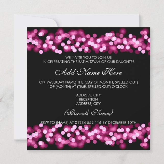 Bat Mitzvah Pink Hollywood Glam Invitation (Front)