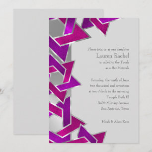 Bat Mitzvah Pink Purple Star of David on Any Colou Invitation