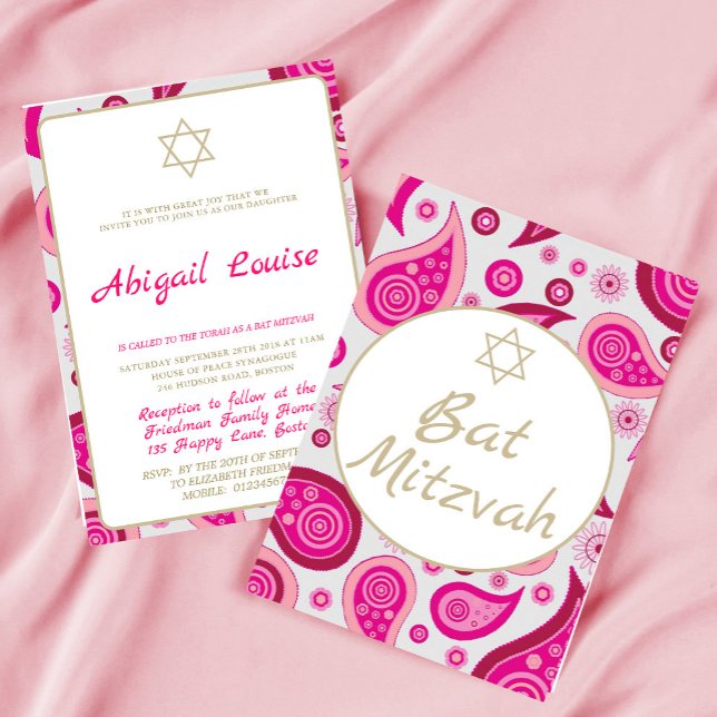 Bat Mitzvah Pink Star of David Modern Invitation (Creator Uploaded)