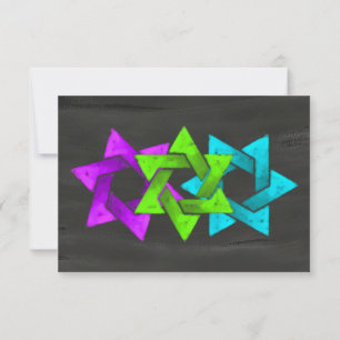 Bat Mitzvah Pink Turquoise Green Stars Chalkboard RSVP Card