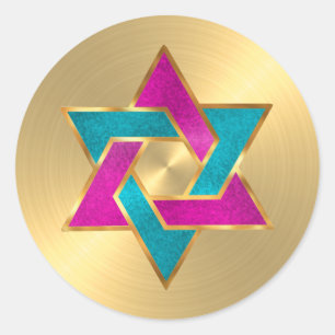 Bat Mitzvah Pink Turquoise Star of David Any Colou Classic Round Sticker