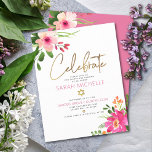 Bat Mitzvah Pink Watercolor Floral Gold Script Enclosure Card<br><div class="desc">Be proud, rejoice and showcase this milestone of your favourite Bat Mitzvah! Include this modern, sparkly, personalized insert for additional information to your event. A chic, stunning, pink and peach floral watercolor with faux gold foil script typography and modern dusty rose and grey sans serif type overlay a white background....</div>