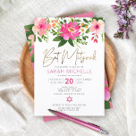 Bat Mitzvah Pink Watercolor Floral Gold Script Invitation<br><div class="desc">Be proud, rejoice and showcase this milestone of your favourite Bat Mitzvah with this sophisticated, personalized invitation! A chic, stunning, pink and peach floral watercolor with faux gold foil script typography and modern dusty rose and grey sans serif type overlay a white background. Additional watercolor flowers and a white Star...</div>