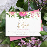 Bat Mitzvah Pink Watercolor Floral Gold Script RSVP Card<br><div class="desc">Be proud, rejoice and celebrate this milestone of your favourite Bat Mitzvah with this sophisticated, personalized RSVP insert card for your event! A chic, stunning, pink and peach floral watercolor with faux gold foil script typography and modern dusty rose and grey sans serif type overlay a white background. Additional watercolor...</div>