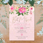 Bat Mitzvah Pink Watercolor Floral Modern Script Invitation<br><div class="desc">Be proud, rejoice and showcase this milestone of your favourite Bat Mitzvah with this sophisticated, personalized invitation! A chic, stunning, pink and peach floral watercolor with faux gold foil script typography and modern dusty rose and grey sans serif type overlay a soft pink & confetti dots background. Personalize the custom...</div>