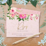 Bat Mitzvah Pink Watercolor Floral Modern Script RSVP Card<br><div class="desc">Be proud, rejoice and celebrate this milestone of your favourite Bat Mitzvah with this sophisticated, personalized RSVP insert card for your event! A stunning, pink and peach floral watercolor with faux gold foil script typography and modern dusty rose and grey sans serif type overlay a soft pink & confetti dots...</div>