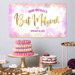 Bat Mitzvah pink watercolor girly gold foil script Banner<br><div class="desc">Be proud, rejoice and showcase this milestone of your favorite Bat Mitzvah! Hang up this stunning, modern, stylish, personalized banner to add to her special day. Sparkly, gold faux foil calligraphy script and glitter dots overlay a soft pink watercolor background. Personalize the custom text with your Bat Mitzvah’s name and...</div>