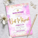 Bat Mitzvah pink watercolor gold foil script girly Invitation<br><div class="desc">Be proud, rejoice and showcase this milestone of your favourite Bat Mitzvah! Send out this stunning, modern, sparkly gold faux foil and glitter dots and typography script against a soft pink watercolor background, personalized invitation for an event to remember. Personalize the custom text with your Bat Mitzvah’s name, Hebrew name,...</div>