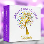 Bat Mitzvah Purple and Gold Tree of Life Keepsake Binder<br><div class="desc">Let your favourite Bat Mitzvah be proud, rejoice and celebrate her milestone with this stunning keepsake scrapbook memory album. This graphic faux gold foil tree with sparkly purple, turquoise, teal and blue Star of David and dot “leaves” overlays a white background. A tiny, dark purple Star of David pattern overlaying...</div>
