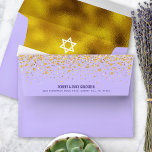 Bat Mitzvah Purple Gold Foil & Dots Return Address Envelope<br><div class="desc">Open up this light purple envelope and you’ll find a surprise, graphic visual of a white Star of David against a background of sparkly gold faux foil. The custom, pre-addressed, return address side is also sprinkled with gold faux glitter dots. Celebrate this milestone of your favourite Bat Mitzvah whenever you...</div>