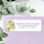 Bat Mitzvah Purple Gold Tree o Life Return Address<br><div class="desc">Be proud, rejoice and showcase this milestone of your favourite Bat Mitzvah with this fun, sophisticated, personalized return address label! A stunning, graphic faux gold foil tree with sparkly turquoise, teal, purple and blue Star of David and dot “leaves” overlays a white background. Personalize the custom text with your name...</div>