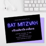 Bat Mitzvah Purple Neon Lights Save The Date Invitation<br><div class="desc">Cool modern bat mitzvah save the date announcement with "bat mitzvah" in purple glowing neon lights against a black background.</div>