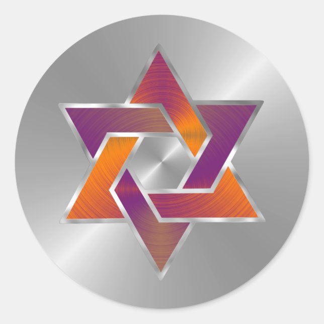 Bat Mitzvah Purple Orange Star of David Any Colour Classic Round Sticker (Front)