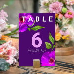 Bat Mitzvah Purple Pink Floral Watercolor Modern Table Number<br><div class="desc">No Bat Mitzvah party is complete without personalized table number cards. Let your favourite Bat Mitzvah be proud, rejoice and celebrate her milestone at her perfectly coordinated party. This sophisticated, chic, stunning, purple pink floral watercolor with modern san serif type overlays a dark plum purple background. Personalize the custom text...</div>