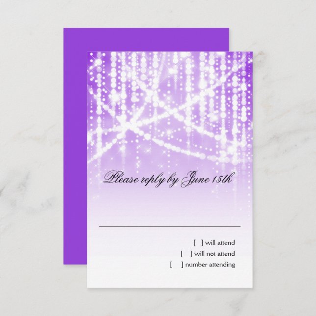 Bat Mitzvah Purple Sparkly Lights RSVP Card (Front/Back)