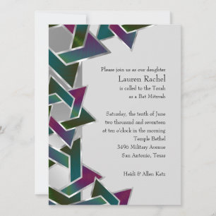 Bat Mitzvah Purple Teal Star of David on Any Colou Invitation