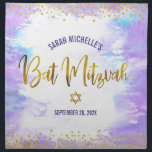 Bat Mitzvah Purple Watercolor Gold Challah Cover Napkin<br><div class="desc">Here’s a great addition to your Bat Mitzvah festivity. Celebrate with this stunning, modern, stylish personalized challah cover cloth napkin to add to her special day. Sparkly, faux gold foil calligraphy script and glitter dots overlay a soft purple watercolor background. Personalize the custom text with your Bat Mitzvah’s name and...</div>