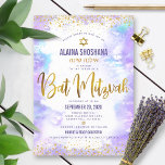 Bat Mitzvah purple watercolor gold foil script  Invitation<br><div class="desc">Be proud, rejoice and showcase this milestone of your favourite Bat Mitzvah! Send out this stunning, modern, sparkly gold faux foil and glitter dots and typography script against a soft purple watercolor background, personalized invitation for an event to remember. Personalize the custom text with your Bat Mitzvah’s name, Hebrew name,...</div>
