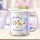 Bat Mitzvah Purple Watercolor Gold Script Confetti Coffee Mug<br><div class="desc">Be proud, rejoice and showcase this milestone of your favourite Bat Mitzvah! Celebrate whenever you use this stunning, modern, stylish, custom coffee mug. Sparkly, faux gold foil calligraphy script and glitter dots overlay a soft purple watercolor background. Personalize with your Bat Mitzvah’s name and date or custom message. Guaranteed to...</div>