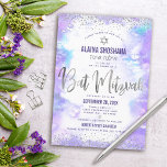 Bat Mitzvah purple watercolor silver foil script Invitation<br><div class="desc">Be proud, rejoice and showcase this milestone of your favourite Bat Mitzvah! Send out this stunning, modern, sparkly silver faux foil and glitter dots and handwritten calligraphy script against a soft purple watercolor background, personalized invitation for an event to remember. Personalize the custom text with your Bat Mitzvah’s name, Hebrew...</div>