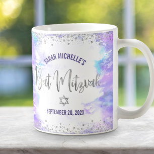 Bat Mitzvah Purple Watercolor Silver Script Modern Coffee Mug