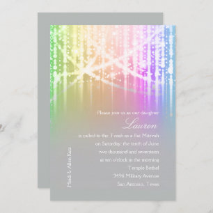Bat Mitzvah Rainbow Sparkly Lights Invitation