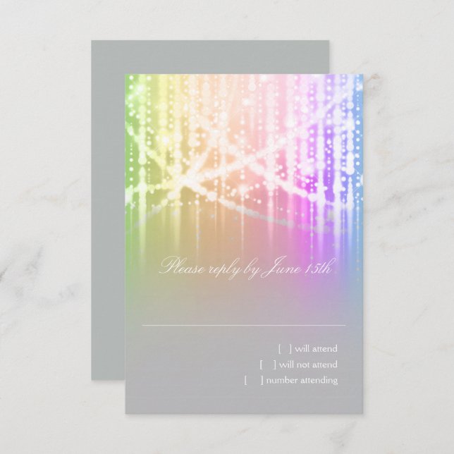 Bat Mitzvah Rainbow Sparkly Lights RSVP Card (Front/Back)