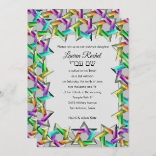 Bat Mitzvah Rainbow Star of David on Any Colour In Invitation