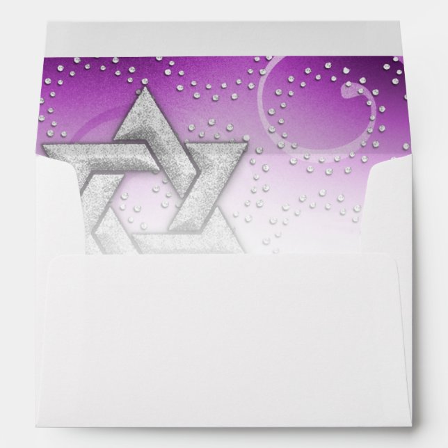 Bat Mitzvah Raspberry Shimmer Star of David Envelope (Back (Bottom))